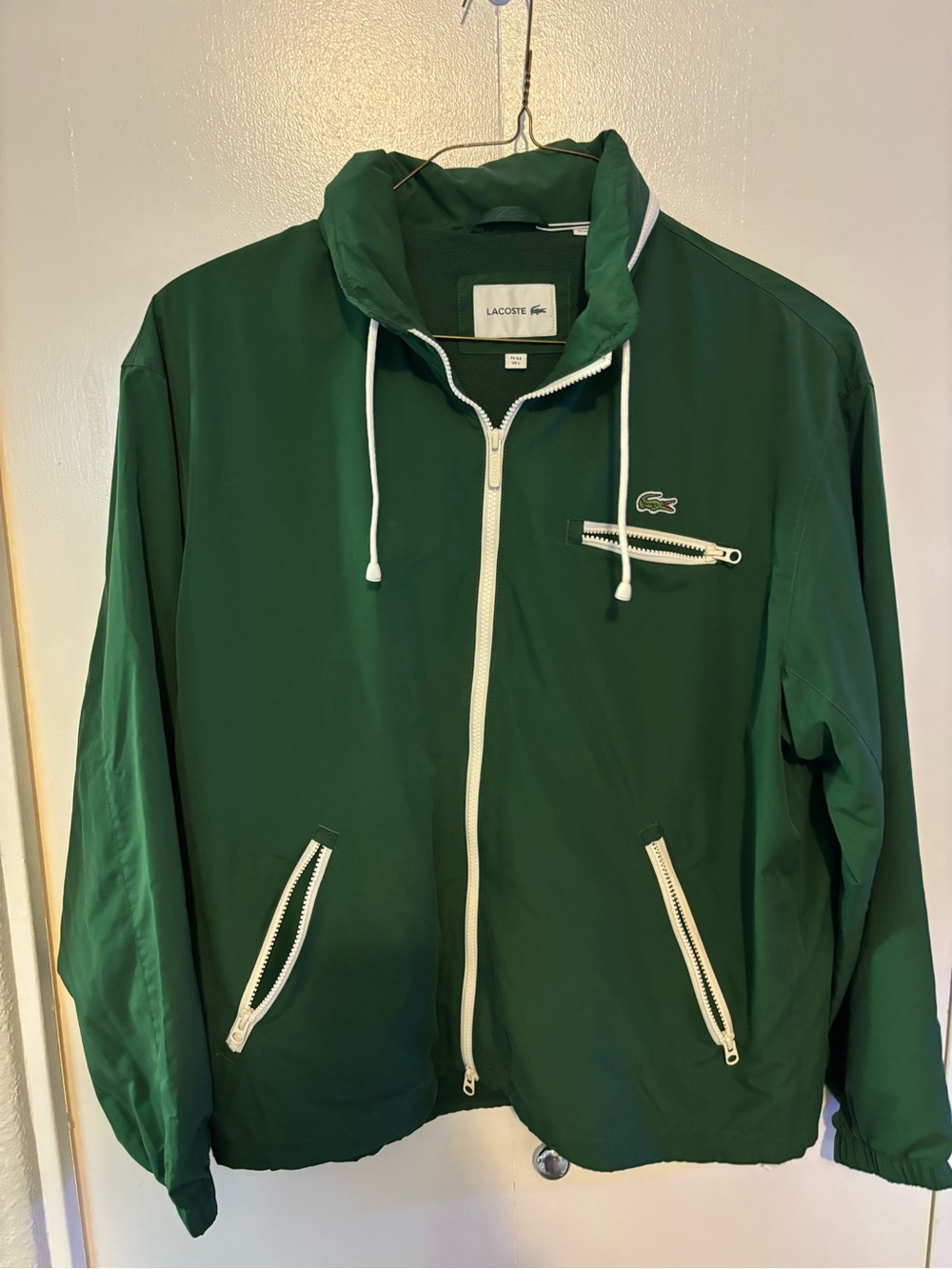 Lacoste Green Zip-Front Windbreaker with White Trim
